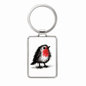 Scribbled with Love Robin Keyring featuring a robin illustration on a white background.