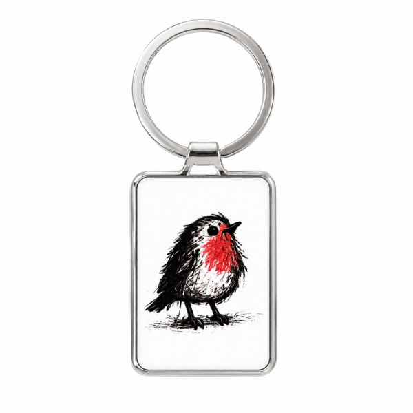 Scribbled with Love Robin Keyring featuring a robin illustration on a white background.