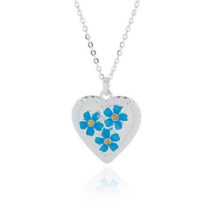 Equilibrium Forget Me Not Silver Plated Sparkle Heart Necklace