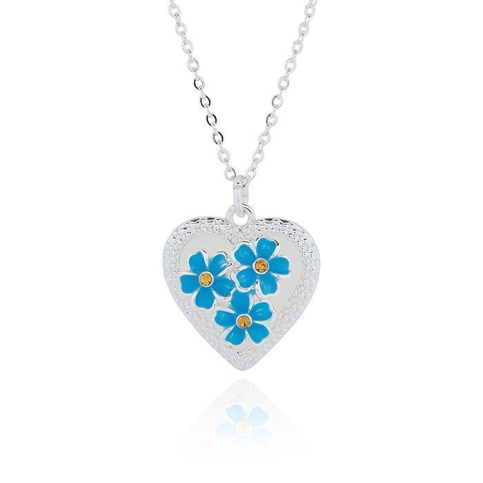 Equilibrium Forget Me Not Silver Plated Sparkle Heart Necklace