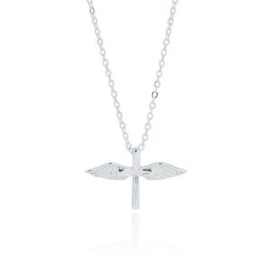 Guardian Angel Cross Silver Plated Wings Necklace