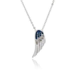 Guardian Angel Silver Plated Blue Clear Wings Necklace