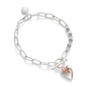 Eternal Bow Two Tone Bow Heart T-Bar Bracelet