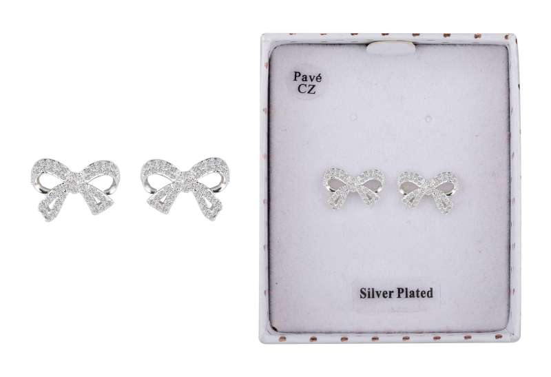 Eternal Bow Sparkle Bow Silver Plated Stud Earrings - Image 2