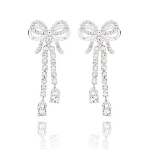 Eternal Bow Double Sparkle Bow Silver Plated Earrings