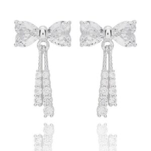 Eternal Bow Crystal Heart Bow Silver Plated Earrings
