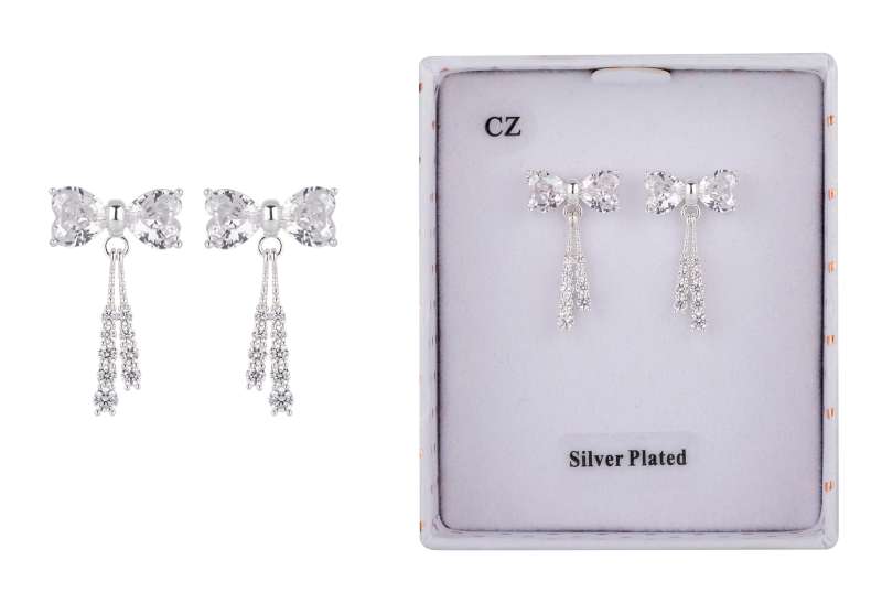Eternal Bow Crystal Heart Bow Silver Plated Earrings - Image 2