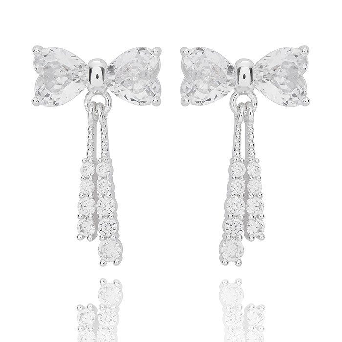 Eternal Bow Crystal Heart Bow Silver Plated Earrings