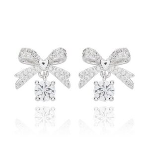Eternal Bow Suspended Crystal Silver Plated Earrings