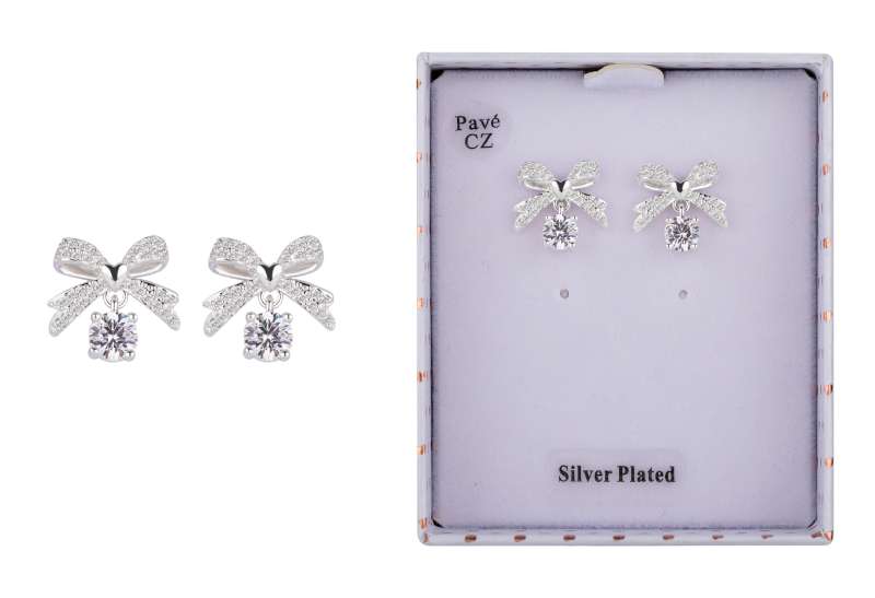 Eternal Bow Suspended Crystal Silver Plated Earrings - Image 2
