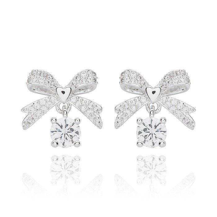 Eternal Bow Suspended Crystal Silver Plated Earrings