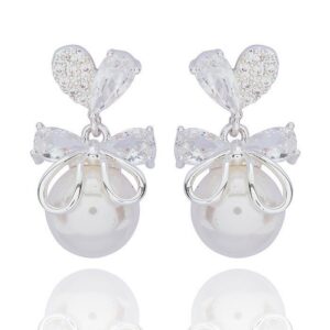 Eternal Bow Pearl Drop Silver Plated Earrings