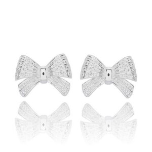 Eternal Bow Lined Bow Silver Plated Stud Earrings