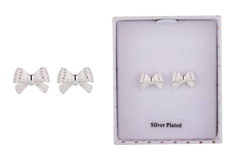 Eternal Bow Lined Bow Silver Plated Stud Earrings - Image 2