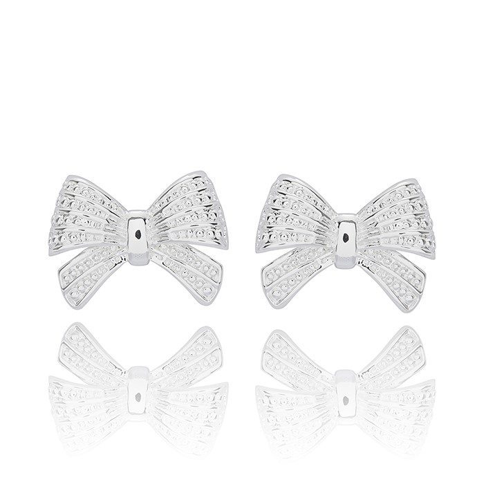 Eternal Bow Lined Bow Silver Plated Stud Earrings