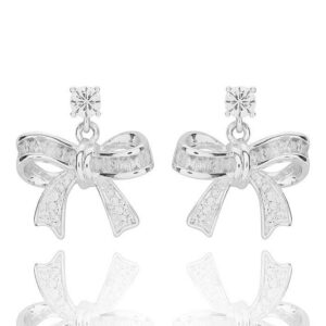 Eternal Bow Modern Baguette Bow Silver Plated Earrings
