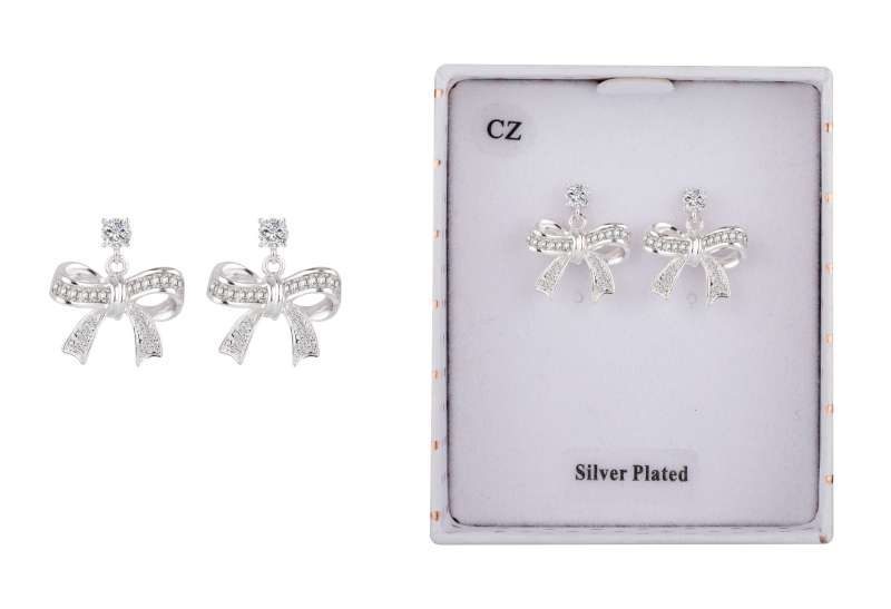 Eternal Bow Modern Baguette Bow Silver Plated Earrings - Image 2