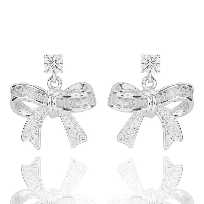 Eternal Bow Modern Baguette Bow Silver Plated Earrings