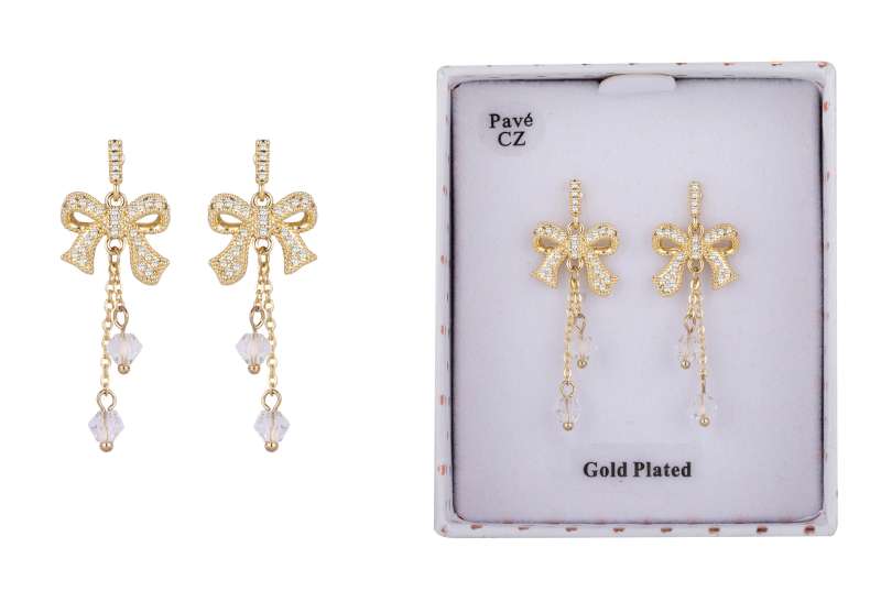 Eternal Bow Dangly Bow Gold Plated Earrings - Image 2