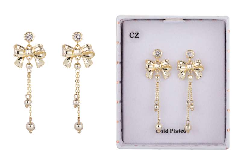 Eternal Bow Waterfall Bow Gold Plated Earrings - Image 2