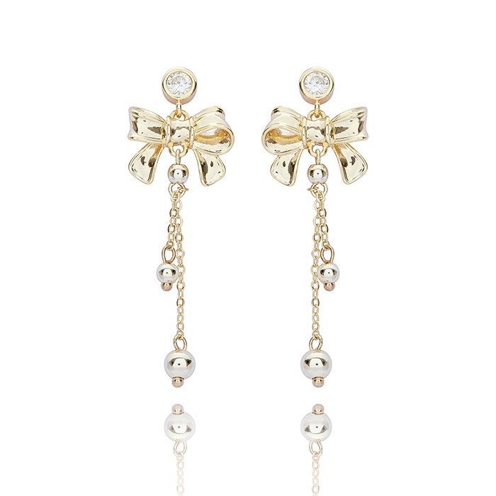 Eternal Bow Waterfall Bow Gold Plated Earrings