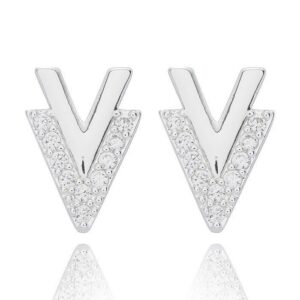 Geometric V Silver Plated cz Stud Earrings by Equilibrium