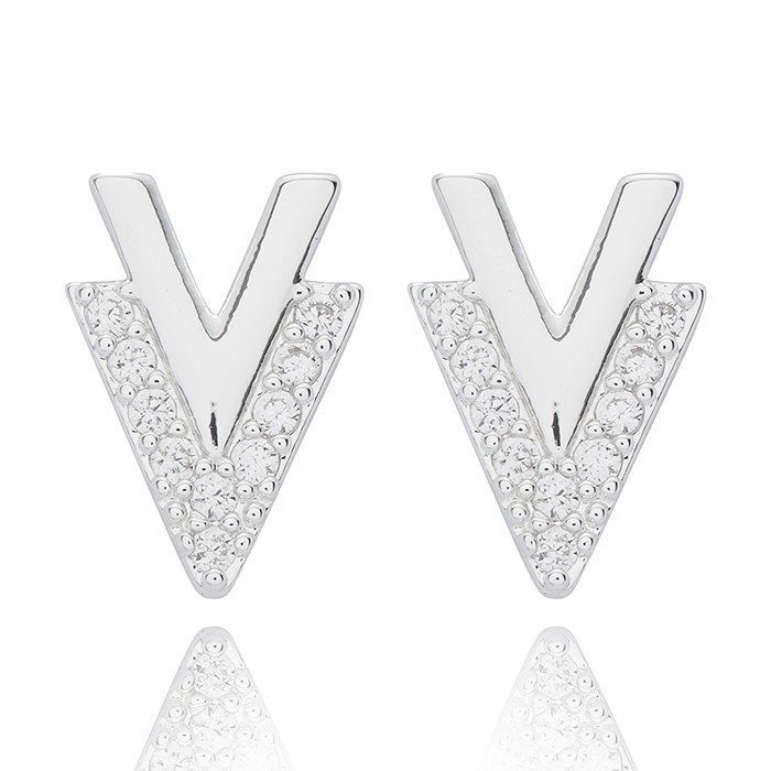 Geometric V Silver Plated cz Stud Earrings by Equilibrium