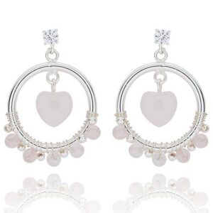 Gem Stone Silver Plated Hoop Earrings Rose Quartz