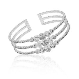 Bling Three Tier Silver Plated Cuff Bangle
