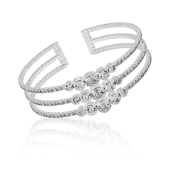 Bling Three Tier Silver Plated Cuff Bangle