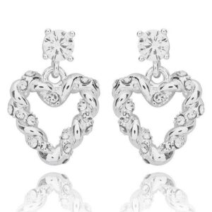 Te Amo Sparkle Twist Heart Silver Plated Earrings