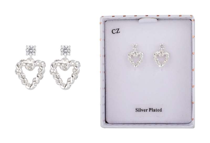 Te Amo Sparkle Twist Heart Silver Plated Earrings - Image 2