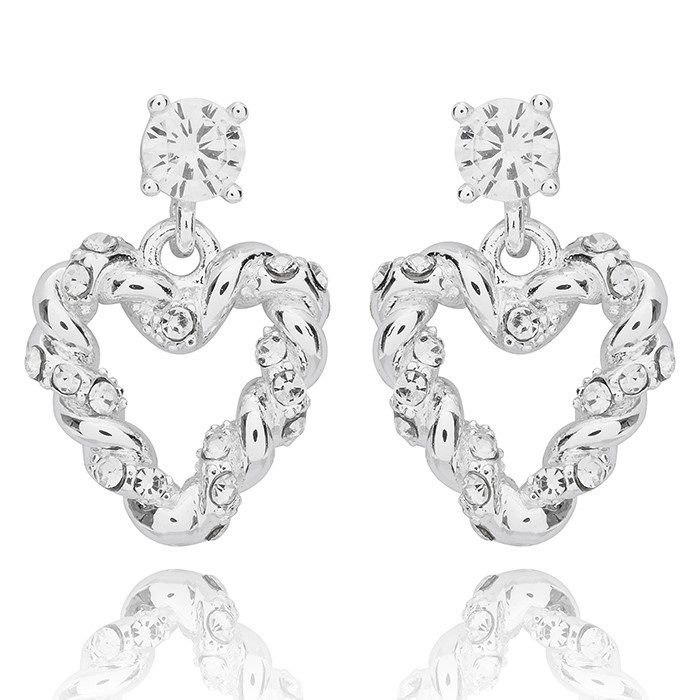 Te Amo Sparkle Twist Heart Silver Plated Earrings