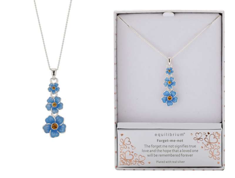 Equilibrium Forget Me Not Trio Silver Plated Necklace - Image 2