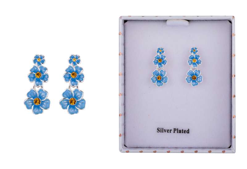 Equilibrium Silver Plated Forget Me Not trio Flower Drop Earrings - Image 2
