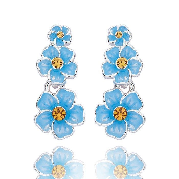 Equilibrium Silver Plated Forget Me Not trio Flower Drop Earrings