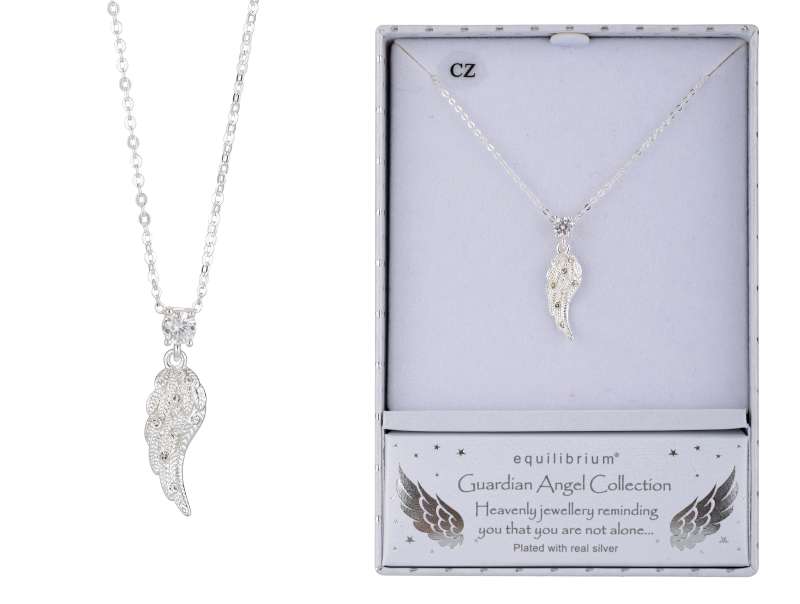Guardian Angel Pretty Sparkle Silver Plated Wing Necklace - Image 2