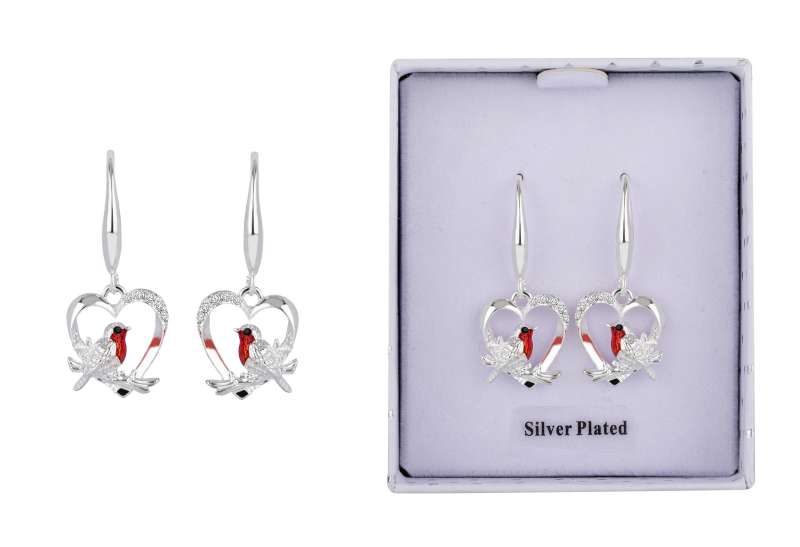 Equilibrium Robins Appear Heart Silver Plated Earrings - Image 2