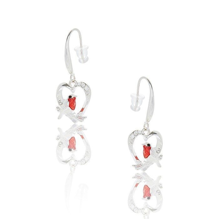 Equilibrium Robins Appear Heart Silver Plated Earrings