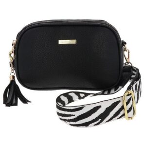 Cross Body Shoulder Bag Two Zips Black