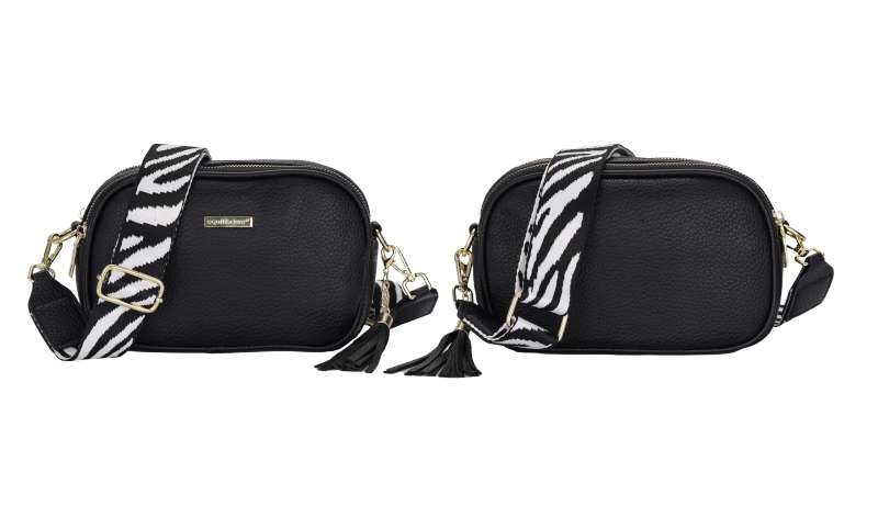 Cross Body Shoulder Bag Two Zips Black - Image 2