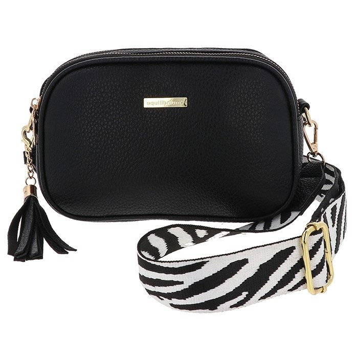 Cross Body Shoulder Bag Two Zips Black
