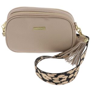 Cross Body Shoulder Bag Two Zips Cream