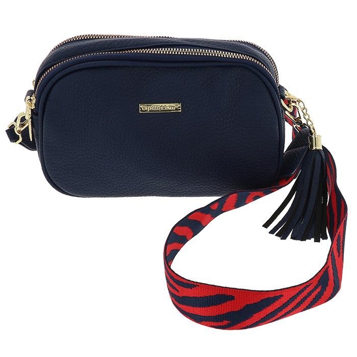 Cross Body Shoulder Bag Two Zips Navy