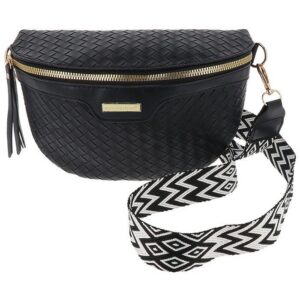 Cross Body Woven Look Bum Bag Black