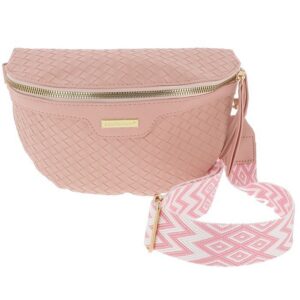 Cross Body Woven Look Bum Bag Pink