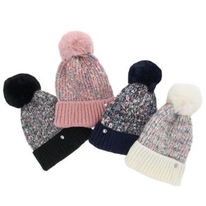 Three Tone Silver Fleck Pom Pom Hat