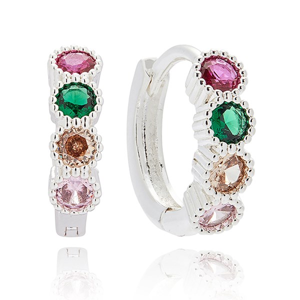 Silver Multicolour cz Hoop Glamrox Earrings by Equilibrium