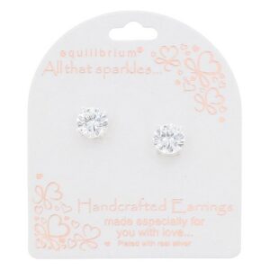 Equilibrium Round Solitaire Silver Plated Stud Earrings