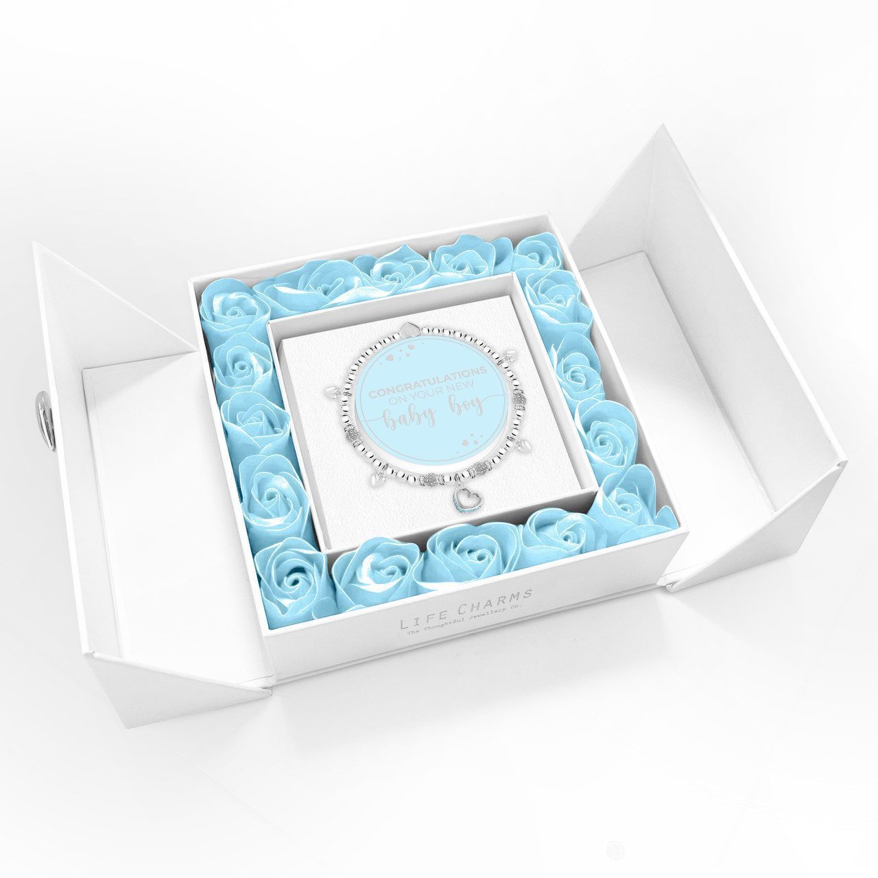 Lifecharms Baby Boy - Sparkling heart charm bracelet in flower box